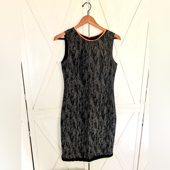 SOLD- Elie Tahari Marina Abstract Gray Jacquard Sheath Orange green Accent Dress - Picture 4 of 16